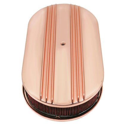 15 Inch Oval Air Cleaner Set Copper Finish Aluminum Partial Finned Top For Ford