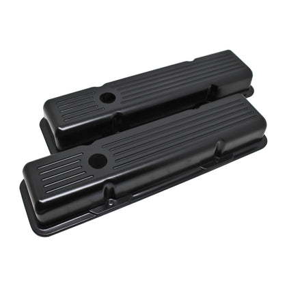 Black Valve Covers For 58-86 Chevy SBC 283 305 327 350 400 Short Ball Milled