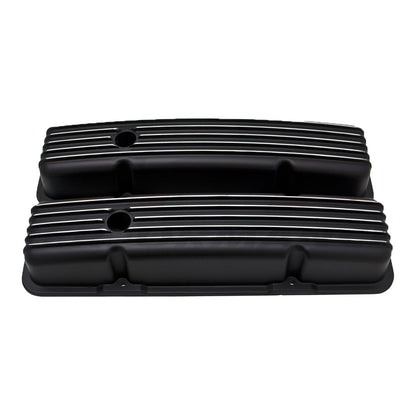 FOR 58-86 CHEVY SB 283 305 400 SHORT ALUMINUM VALVE COVERS POLISHED FINNED BLACK