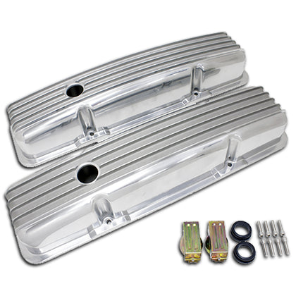 FOR 1958-86 CHEVY SMALL BLOCK SHORT POLISHED ALUMINUM VALVE COVERS FULL FINNED