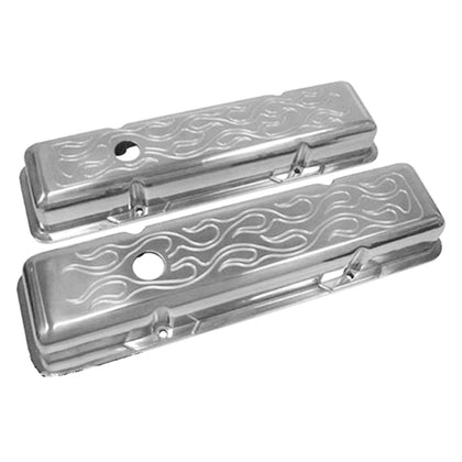 FLAMED CHROME ALUMINUM FOR 58-86 CHEVY SB 283 400 305 327 350 SHORT VALVE COVERS