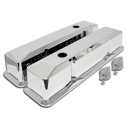 FOR 1958-86 CHEVY SMALL BLOCK TALL CHROME ALUMINUM RECESSED VALVE COVERS SMOOTH