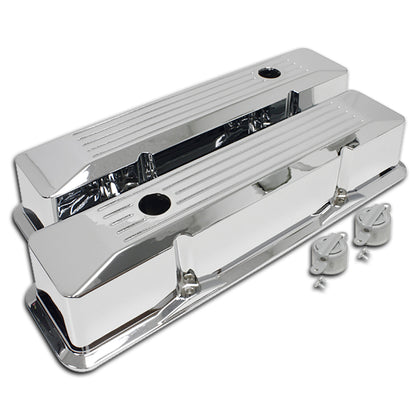 For 1958-86 Chevy Small Block Tall Chrome Al Recessed Valve Covers Ball Milled