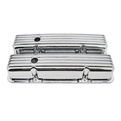 FOR 1958-1986 CHEVY SMALL BLOCK TALL CHROME ALUMINUM VALVE COVERS FULL FINNED