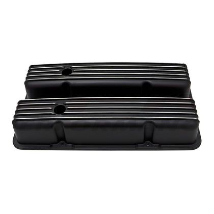 FOR 1958-86 CHEVY SB 283 305 327 350 400 TALL VALVE COVERS FINNED BLACK ALUMINUM
