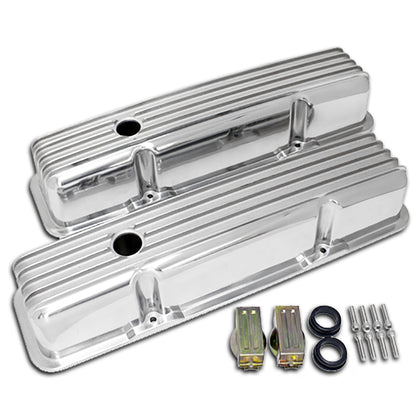 fit 58-86 Chevy Small Block Tall Polished Aluminum Valve Covers - Full Finned