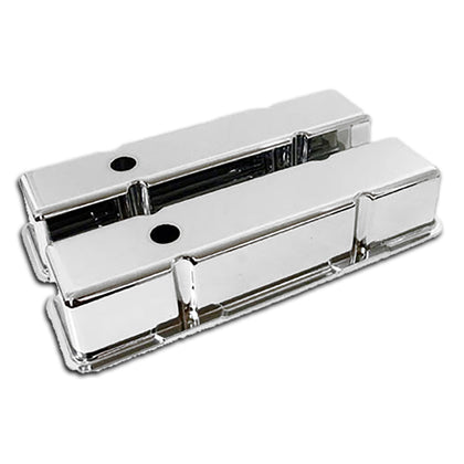 For 1958-86 Chevy Small Block Tall Chrome Aluminum Valve Covers - Smooth