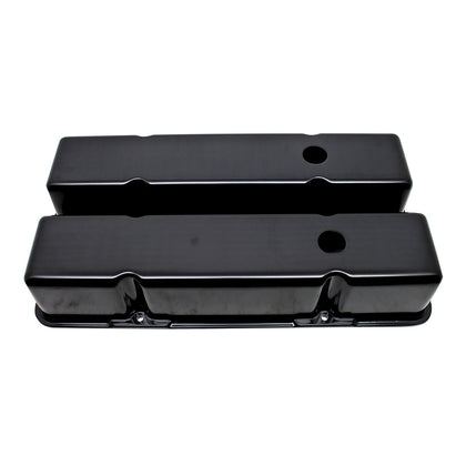 For 1958-86 Chevy Small Block Tall Black Aluminum Valve Covers - Smooth