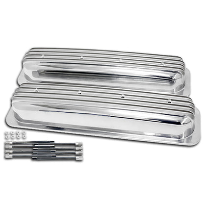 For 1987-97 CHEVY SHORT POLISHED CENTER BOLT VALVE COVERS FULL FINNED HOLELESS