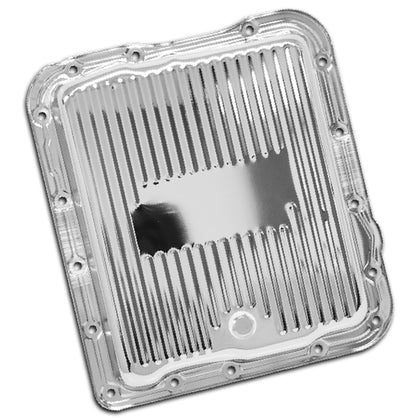 FINNED CHROME STEEL TRANSMISSION PAN FITS CHEVY GM 700R4 4L60E 4L65E