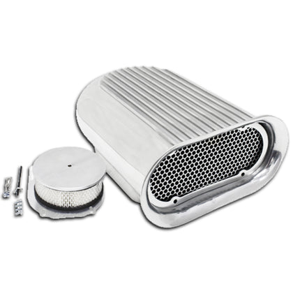 Single 4 Barrel Hilborn Style Hood Scoop Full Finned Top Polished Aluminum