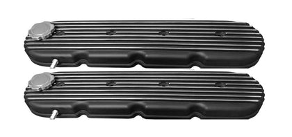 FOR CHEVY GM LS ENGINES RETRO FINNED VALVE COVERS BLACK ALUMINUM