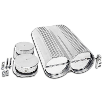 POLISHED ALUMINUM SHOTGUN STYLE DOUBLE SCOOP 4 BARREL FINNED FOR CHEVY Ford