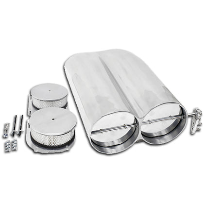 For Chevy Ford Shotgun Style Aluminum Double Scoop Dual 4 Barrel - Smooth