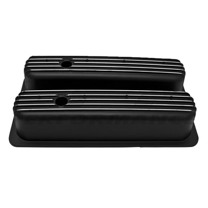 FOR 1987-97 CHEVY 5.0L 5.7L BLACK CENTER BOLT TALL VALVE COVERS POLISHED FINNED