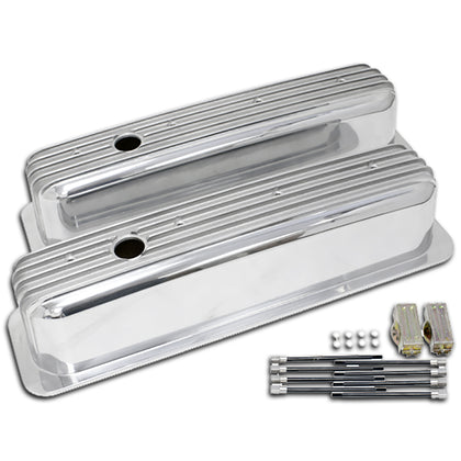 POLISHED ALUMINUM CENTER BOLT TALL VALVE COVERS FINNED FOR 87-97 CHEVY 5.0L 5.7L
