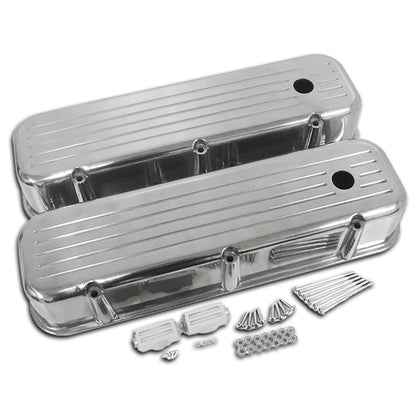 For 1965-95 Chevy Big Block Tall Polished Aluminum Valve Covers - Ball Milled
