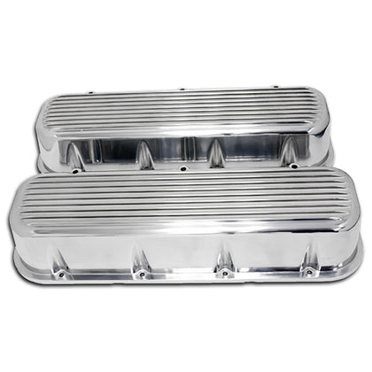 Finned Holeless Aluminum Tall Valve Covers For 65-95 Chevy BB 396 427 454 502