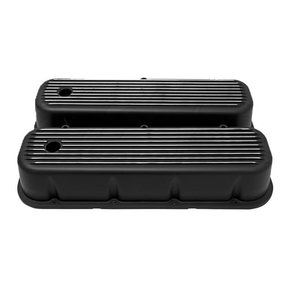 BLACK FINNED ALUMINUM TALL VALVE COVERS FOR 65-95 CHEVY BB 396 427 454 502