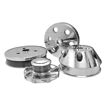 For Chevy SMALL BLOCK BILLET SHORT WATER PUMP SERPENTINE PULLEY SET - POLISHED
