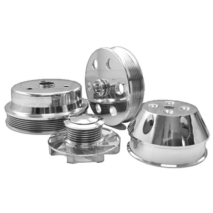 For Chevy SB Small Block Billet Long Water Pump Serpentine Pulley Set Machined