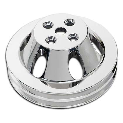 For Chevy BIG BLOCK CHROME ALUMINUM WATER PUMP PULLEY - 2 GROOVE (SHORT)