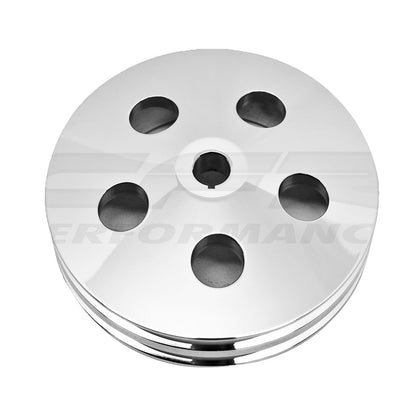 FOR CHEVY GM KEY-WAY POWER STEERING PUMP PULLEY 2 GROOVE POLISHED ALUMINUM