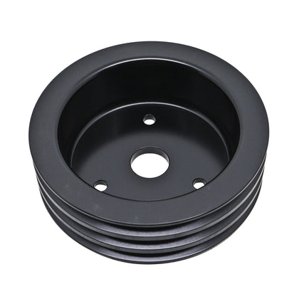 3 GROOVE CRANK PULLEY BLACK ALUMINUM FOR 1955-1968 CHEVY SB SHORT WATER PUMP