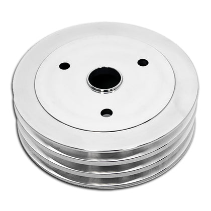 Polished Aluminum 3 Groove Crank Pulley For Chevy SB Short Water Pump SWP