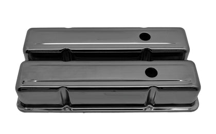FOR 1958-1986 CHEVY SMALL BLOCK TALL STEEL VALVE COVERS BLACK CHROME