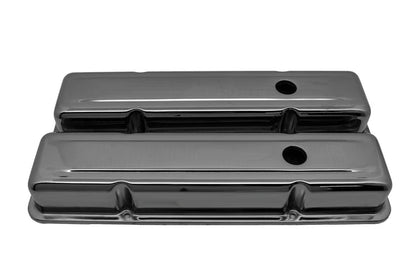 FOR 1958-1986 CHEVY SMALL BLOCK SHORT STEEL VALVE COVERS BLACK CHROME