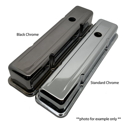 FOR 1958-1986 CHEVY SMALL BLOCK SHORT STEEL VALVE COVERS BLACK CHROME