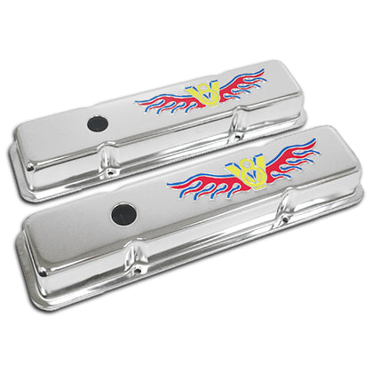 FOR 1958-86 CHEVY SMALL BLOCK SHORT STEEL VALVE COVERS 3 COLOR V8 LOGO