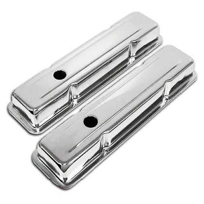 STEEL For 1958-86 CHEVY SB 283 305 327 350 400 SHORT VALVE COVERS SMOOTH CHROME