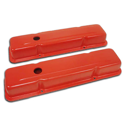 STEEL For 58-86 CHEVY SB 283 305 327 350 400 SHORT VALVE COVERS SMOOTH - ORANGE