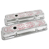 FOR 1958-1986 CHEVY SMALL BLOCK SHORT CHROME STEEL VALVE COVERS RED FLAMED