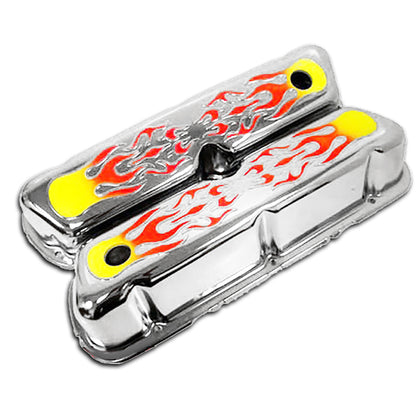 FOR 1962-85 FORD SMALL BLOCK 260-289-302-351W STEEL VALVE COVERS 2 COLOR FLAMED