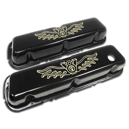 For 1986-95 FORD 302 5.0L FOX-BODY MUSTANG STEEL VALVE COVERS W- GOLD V8 LOGO