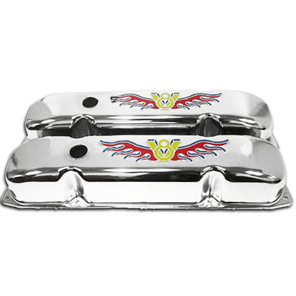 FOR 1958-1988 BIG BLOCK 383-426-440 STEEL WEDGE VALVE COVERS 3 COLOR V8 LOGO