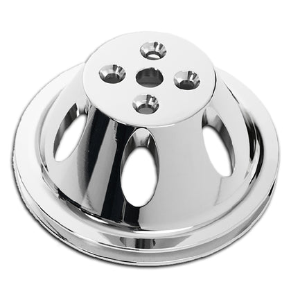 For Chevy Small Block Chrome Aluminum Water Pump Pulley - 1 Groove (Short)