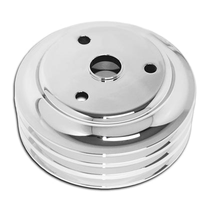 For Chevy Small Block 3 Groove Chrome Aluminum Crank Long Water Pump Pulley