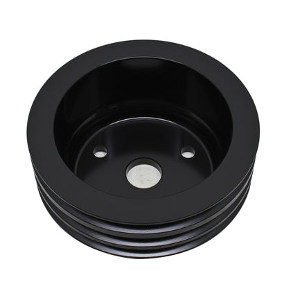 3 Groove Black Aluminum Crank Pulley For Chevy Small Block SBC Long Water Pump