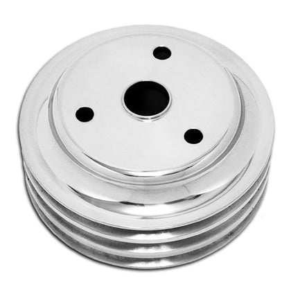 For Chevy Small Block 3 Groove Polished Aluminum Crank Long Water Pump Pulley