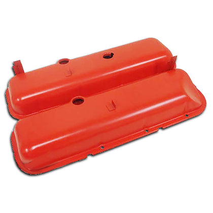 FOR 1965-72 CHEVY BIG BLOCK SHORT STEEL VALVE COVERS ORANGE WITH DRIPPER RAILS