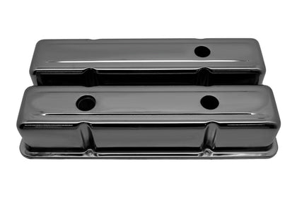 Tall Black Chrome Steel Valve Covers For 1958-1986 Chevy Small Block SBC 283 400
