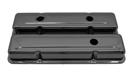 For 1958-86 CHEVY SMALL BLOCK OEM STYLE SHORT VALVE COVERS BLACK CHROME