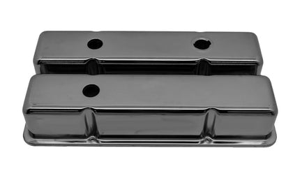 FOR 1958-1986 CHEVY SMALL BLOCK TALL SMOOTH VALVE COVERS STEEL BLACK CHROME
