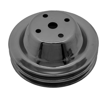 For 1955-68 CHEVY SMALL BLOCK BLACK CHROME STEEL WATER PUMP PULLEY SHORT (2 GRO)
