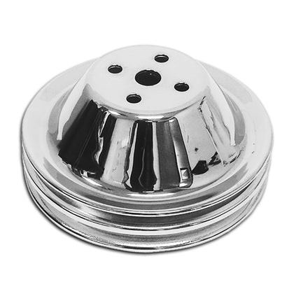 For 1955-68 CHEVY SMALL BLOCK CHROME STEEL WATER PUMP PULLEY - SHORT (2 GROOVE)