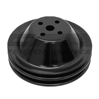 For 1955-68 CHEVY SMALL BLOCK BLACK STEEL WATER PUMP PULLEY - SHORT (2 GROOVE)